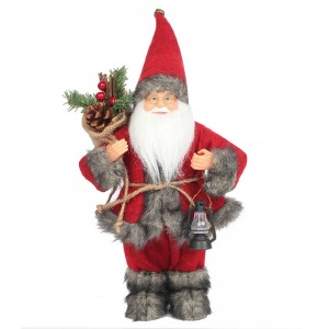 14Inch  Standing red Santa Claus Ornament Decoration Figurine with oil lamp and pine cone in bag christmas holiday Festival