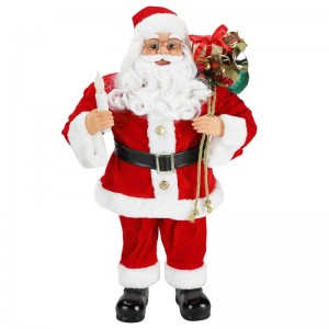 62cm Christmas Standing Santa Claus with candle Ornament Decoration Figurine Collection Fabric Holiday Festival Xmas Plush