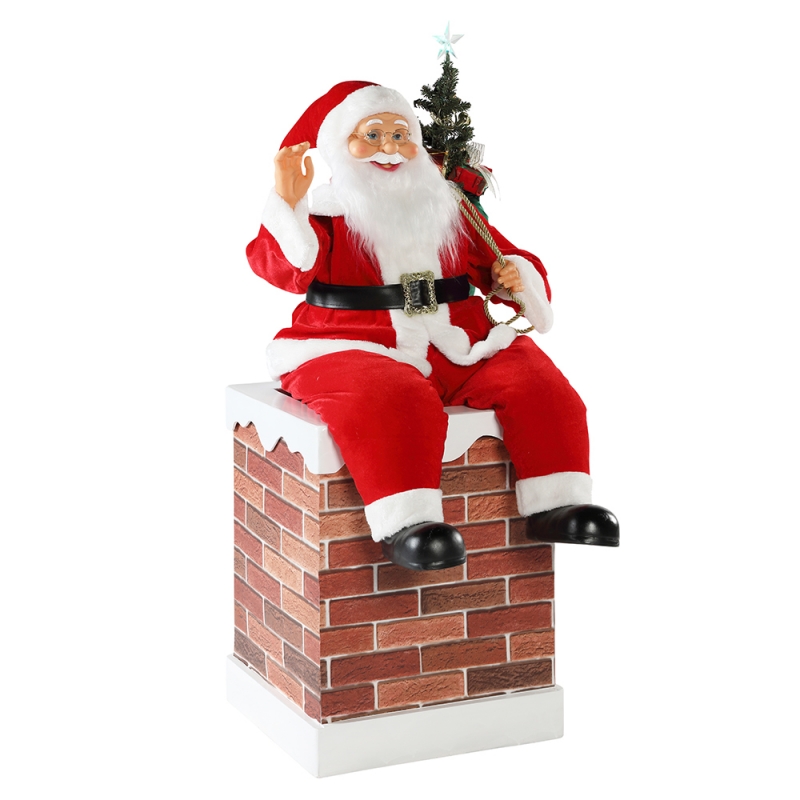 60/100cm Christmas Chimney Animated Santa Claus with Lighting Musical Ornament Decoration Figurine Collection Holiday K/D