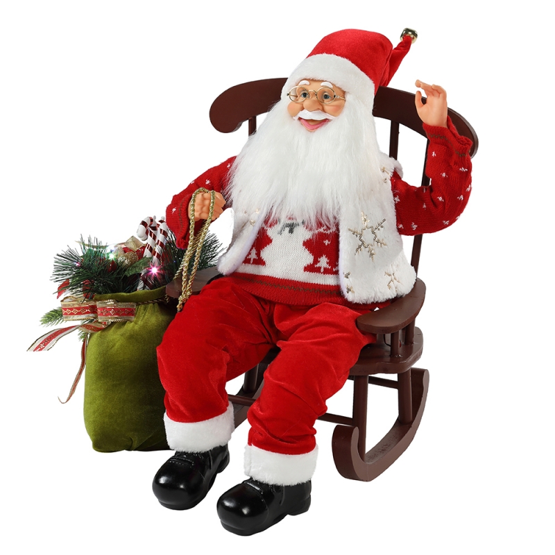 55cm Chair Animated Santa Claus with Light Christmas Ornament Figurine Decoration Xmas dolls Holiday  Collection  Home Gifts