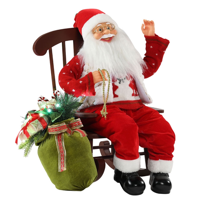 55cm Chair Animated Santa Claus with Light Christmas Ornament Figurine Decoration Xmas dolls Holiday  Collection  Home Gifts