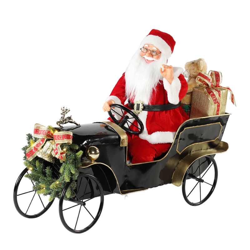 80cm Animated Christmas Car Santa Claus with Lighting Musical Ornament Decoration Holiday Figurine Collection Traditional Xmas