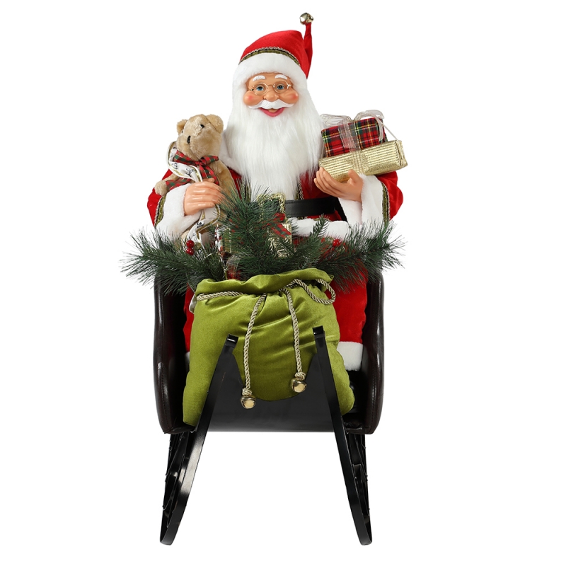 80cm sitting sleigh Santa Claus with Lighting Ornament Christmas DecorationTraditional Holiday Figurine Collection