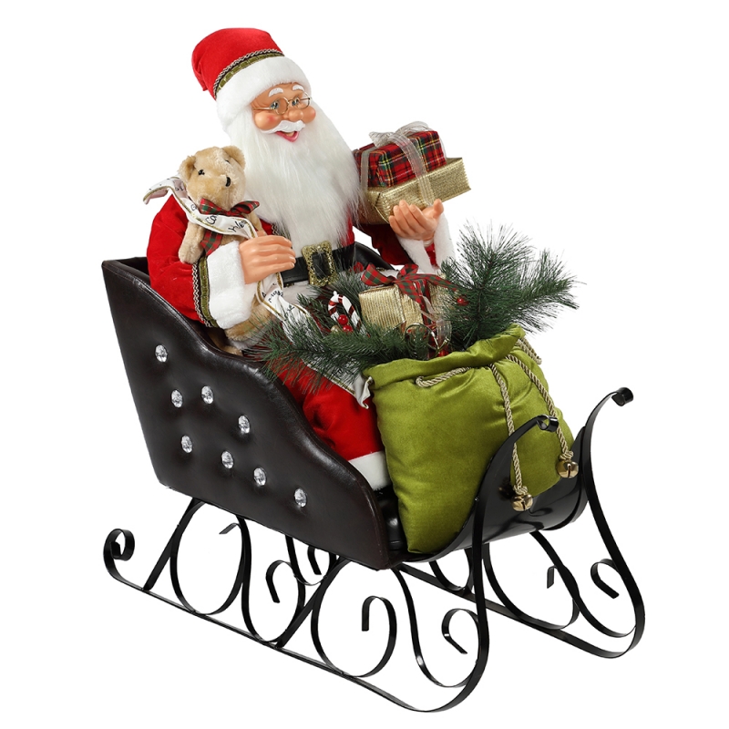 80cm sitting sleigh Santa Claus with Lighting Ornament Christmas DecorationTraditional Holiday Figurine Collection