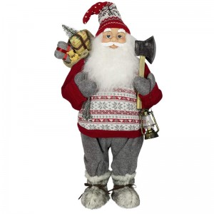 45CM Christmas Standing Santa Claus in sweater with kerosene lamp Ornament Decoration Holiday Figurine Collection party supplies