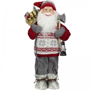 45CM Christmas Standing Santa Claus in sweater with kerosene lamp Ornament Decoration Figurine Collection party supplies