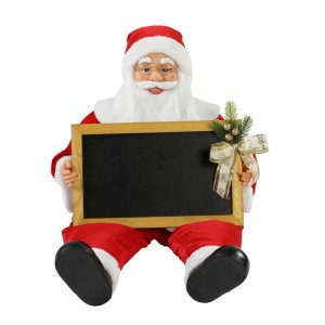 60/80cm Christmas Sitting Santa Claus with Blackboad Holiday Musical Ornament Decoration Figurine Collection Traditional Xmas