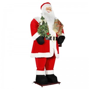 3.8m Big Christmas Santa Claus With Tree and Gift bag Led Light Rise and Down Show Exhibition Decoration Holiday Festival luxury