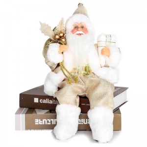 12inch sitting golden santa claus figurine with gift bag leaves and box wearing white shoes christmas  holiday  decoration