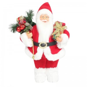 14inch standing red christmas santa claus figurine with gift box pine needle plastic traditional ornament holiday decoration