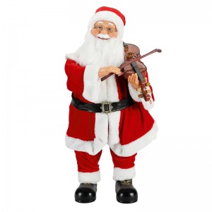 80cm Animated Christmas  Lighting Musical Santa Claus with fiddle Ornament Decoration Traditional  Holiday Figurine Collection