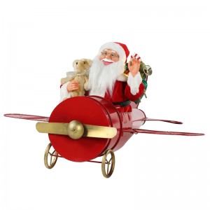 80cm Christmas Musical Animated Santa Claus Sitting  Red Plane Decoration Figurine Classic Holiday Ornament gifts collection