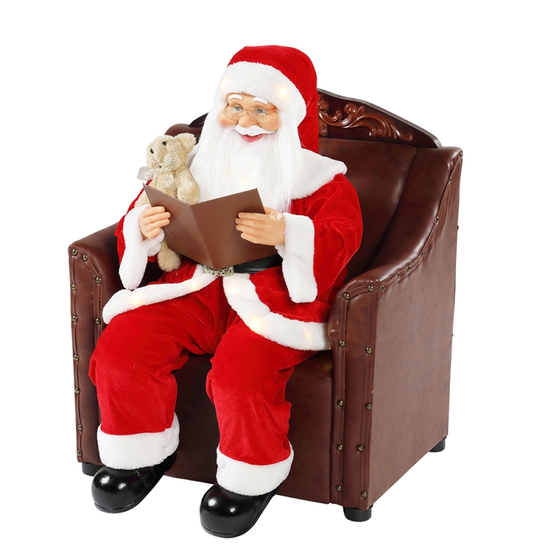 80cm Sofa Santa Claus with Lighting Musical Ornament Christmas Decoration Holiday Figurine Collection Traditional Xmas